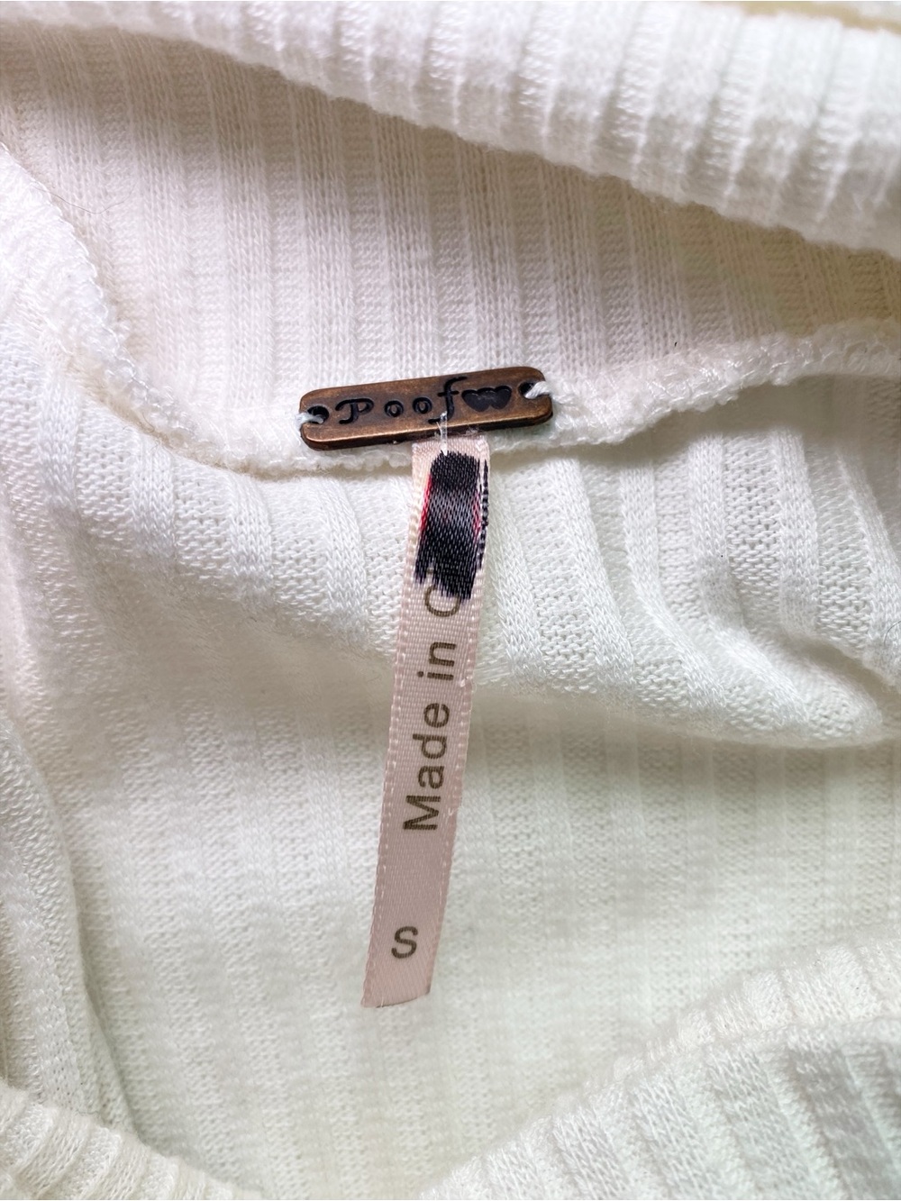 Poof Cream Ribbed Lace-Up Shoulder Turtleneck Size Small - Picture 8 of 15